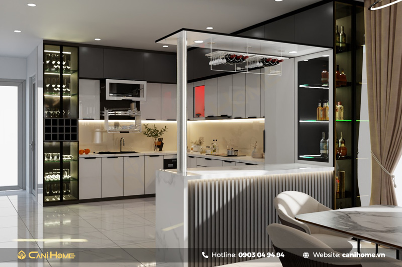 Mẫu tủ bếp được thiết kế kết hợp quầy Bar Mẫu tủ bếp được thiết kế kết hợp quầy Bar
