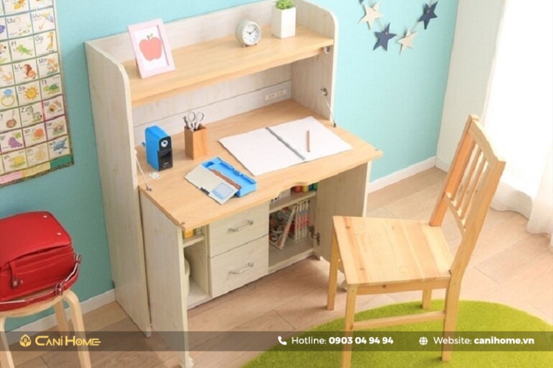 mẫu bàn gỗ học sinh cấp 2 có kệ sách đẹp