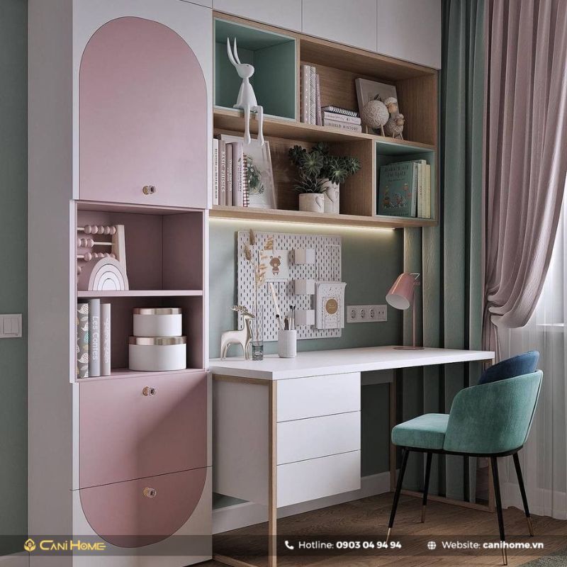 bàn học sinh cấp 1 màu hồng cho bé gái