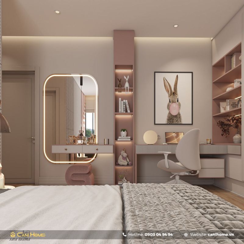 Bàn học sinh tiện lợi với kệ sách tích hợp hiện đại