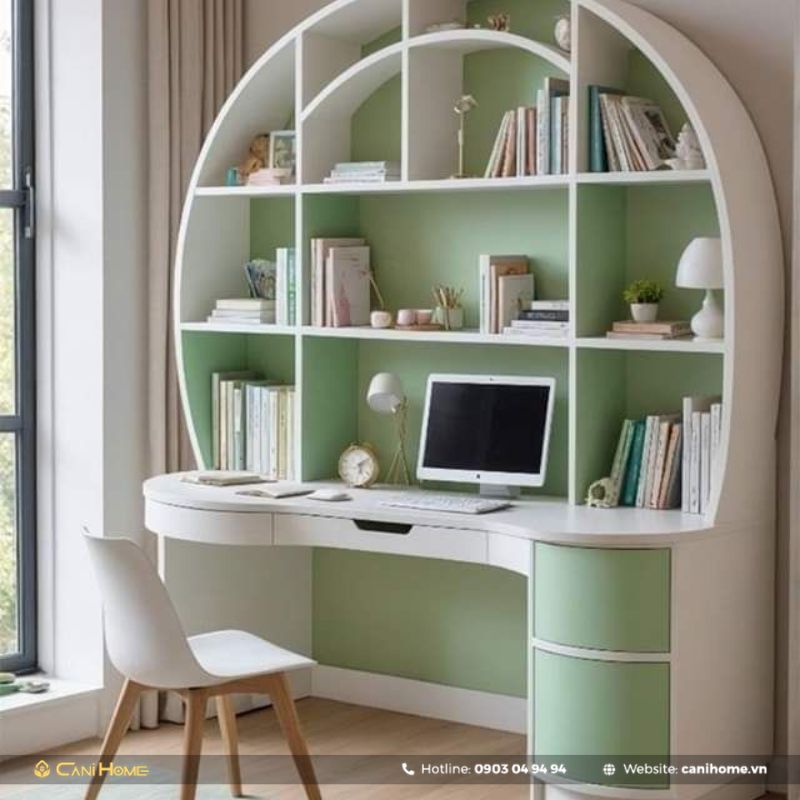 mẫu bàn học sinh cấp 1 phối màu xanh mint