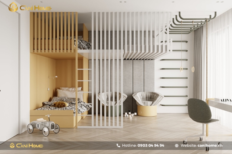 Thiết kế nội thất phòng trẻ em giường tầng -1
