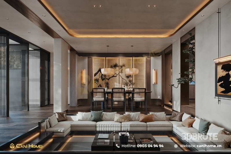 phòng khách theo phong cách Á Đông đương đại-3