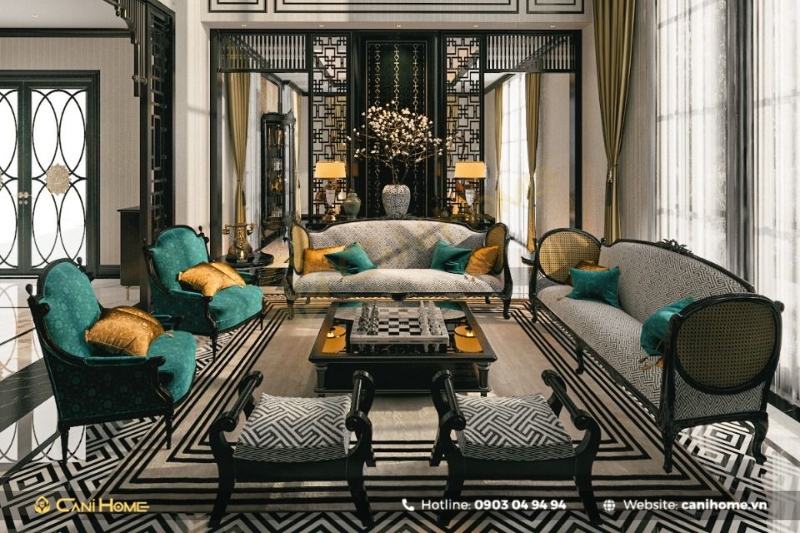 phòng khách theo phong cách Á Đông đương đại-2