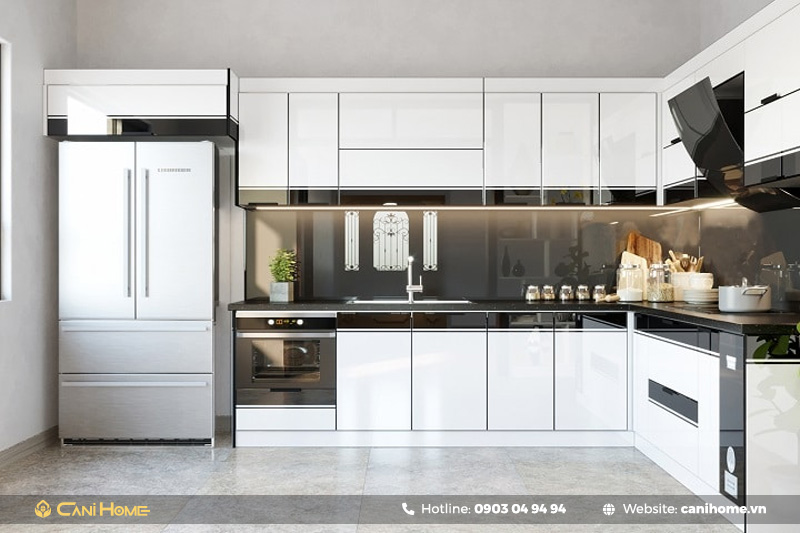 giá tủ bếp nhôm kính làm tủ bếp nhôm kính