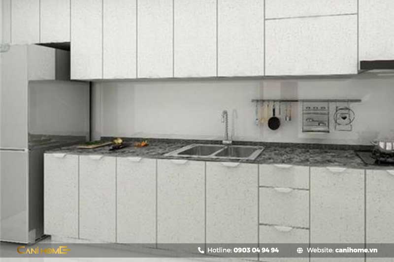 Tủ bếp màu trắng nhôm nội thất Omega -1