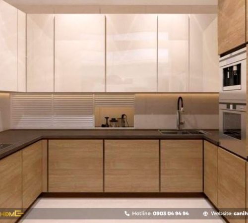 Tủ bếp nhôm Xingfa vân gỗ