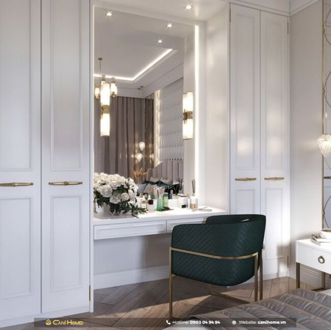 mẫu tủ quần áo kèm bàn trang điểm sang trọng