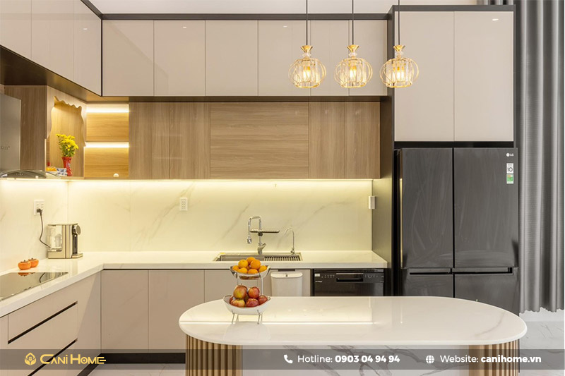 Tủ bếp có bồn rửa chén đôi màu Tủ bếp có bồn rửa chén đôi màu