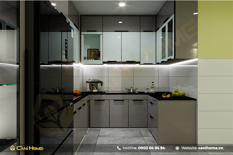 mẫu Tủ bếp inox cánh nhựa sang trọng mẫu Tủ bếp inox cánh nhựa sang trọng