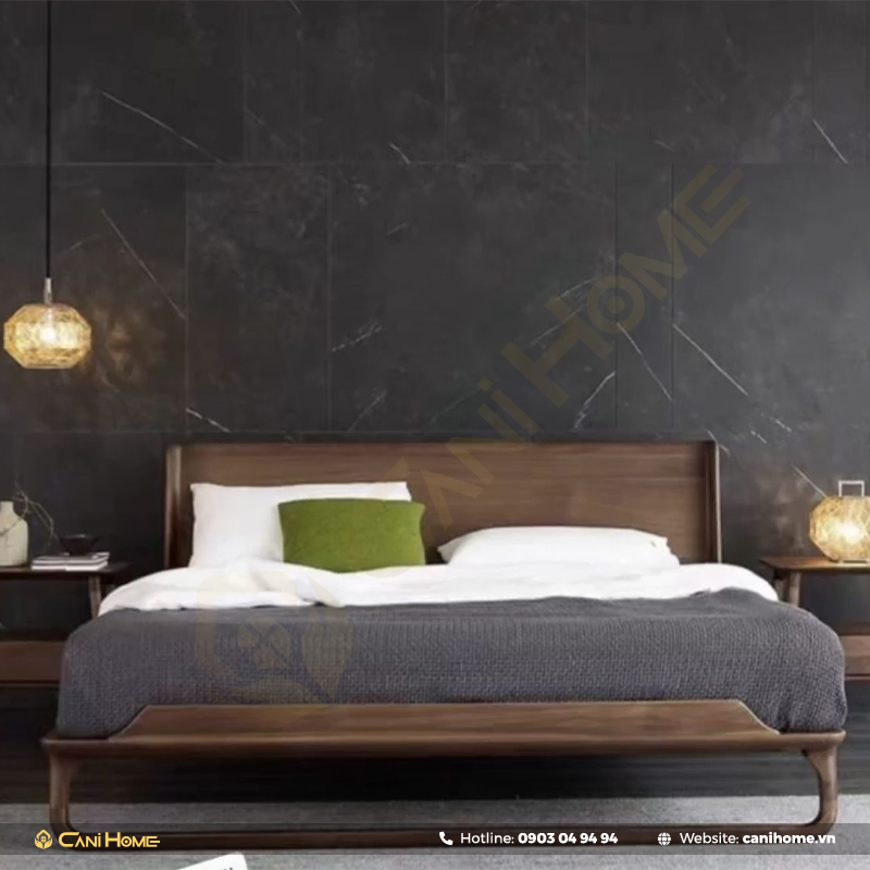 giường gỗ óc chó tích hợp