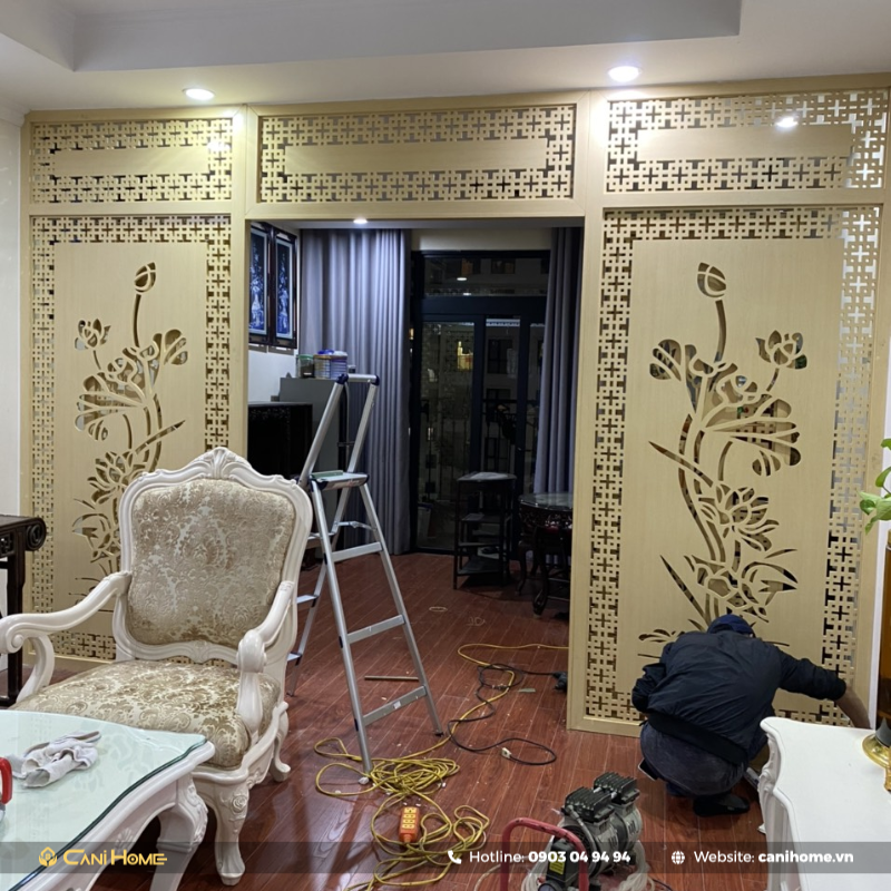 mẫu vách ngăn phòng khách và phòng thờ giá rẻ