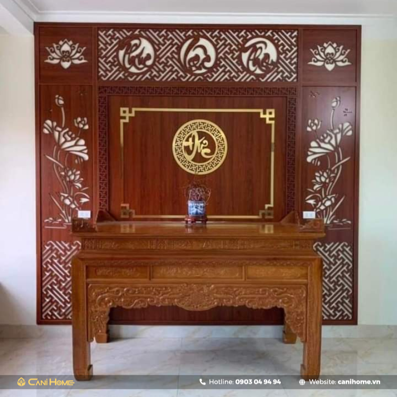 mẫu vách ngăn phòng khách và phòng thờ hiện đại