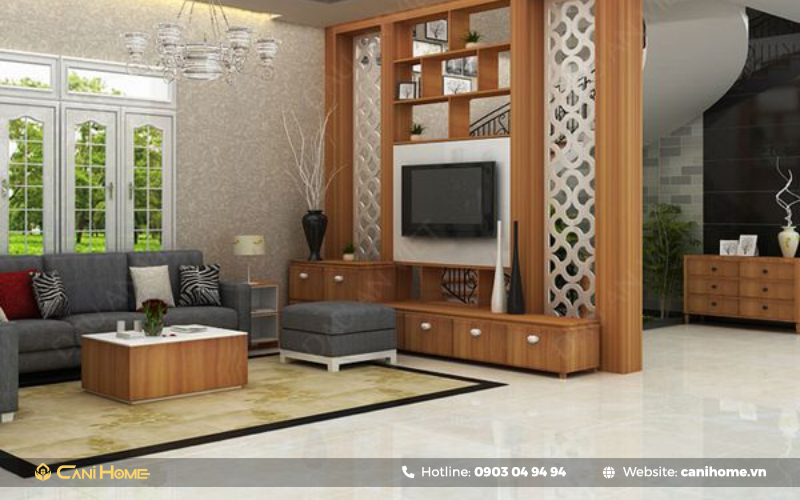 vách ngăn gỗ phòng thờ với phòng khách đẹp
