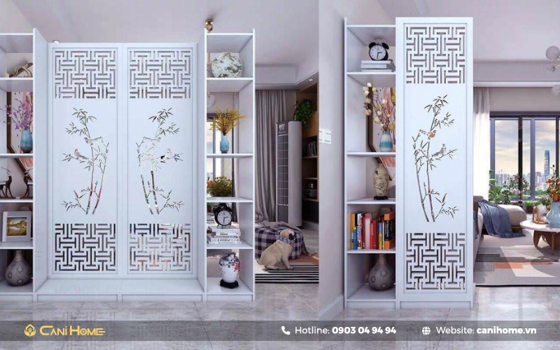 mẫu vách ngăn phòng thờ với phòng khách sang trọng